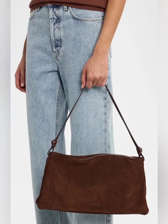 STAUD WALLY BROWN MAHAGONY SUEDE SHOULDER HANDBAG $425 - Picture 3 of 14